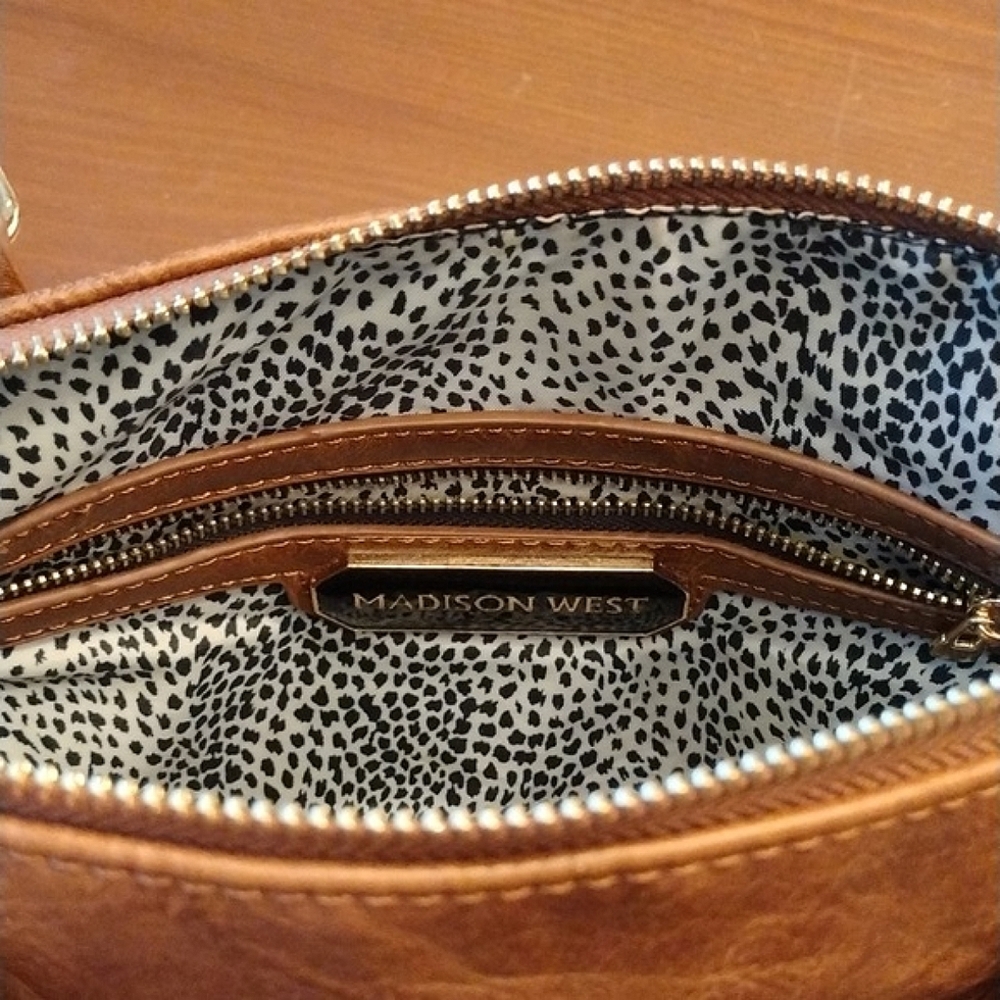 Madison West Polyurethane Leather Braided Distressed Double Woven Handbag, Vegan - Picture 6 of 9
